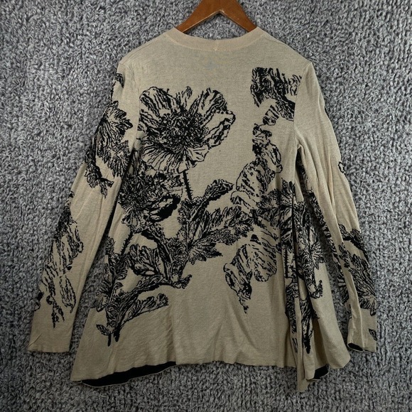 J. Jill Cardigan Sweater Open Front Tan Black Floral Print Womens XS 100% Cotton - Picture 7 of 10